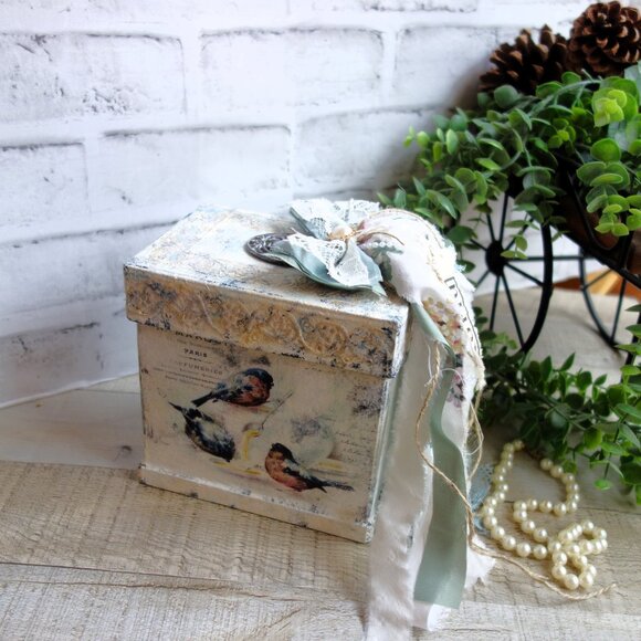 Shabby Chic Storage Box Romantic Keepsake Box Handmade Fancy Dresser Box Caddy - Picture 6 of 11